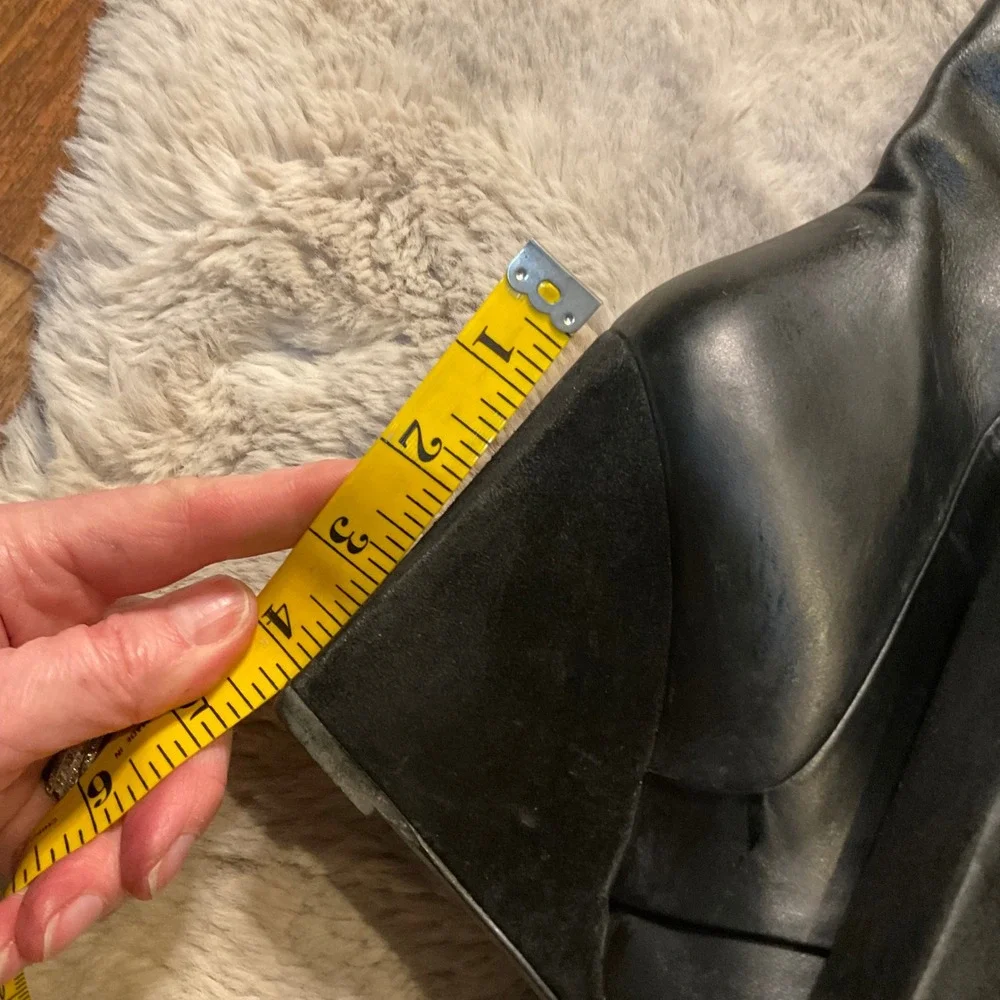 Zara Boots Leather Knee High Size 38 7.5 Pointed Toe Block Wedge Heel Womens‎